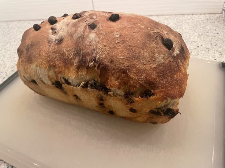 Sourdough Cinnamon Raisin Bread on the counter