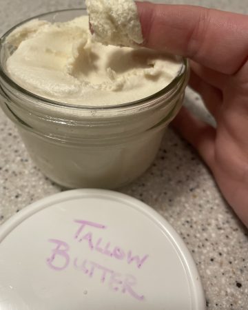 Jar of beef tallow on counter